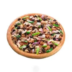 Beef pepperoni, beef, spicy chicken, chicken, onions, mushrooms, capsicum, black olives.Family Size*If any flavor is not available it will be replaced with another flavor.