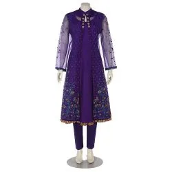 Purple Printed and Embroidered Silk- Muslin Shalwar Kameez Coaty Set