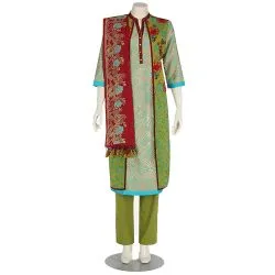 Mint Green Printed and Embroidered Viscose-Cotton Shalwar Kameez Set
