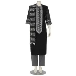 Black Embroidered Muslin-Cotton Shalwar Kameez Set