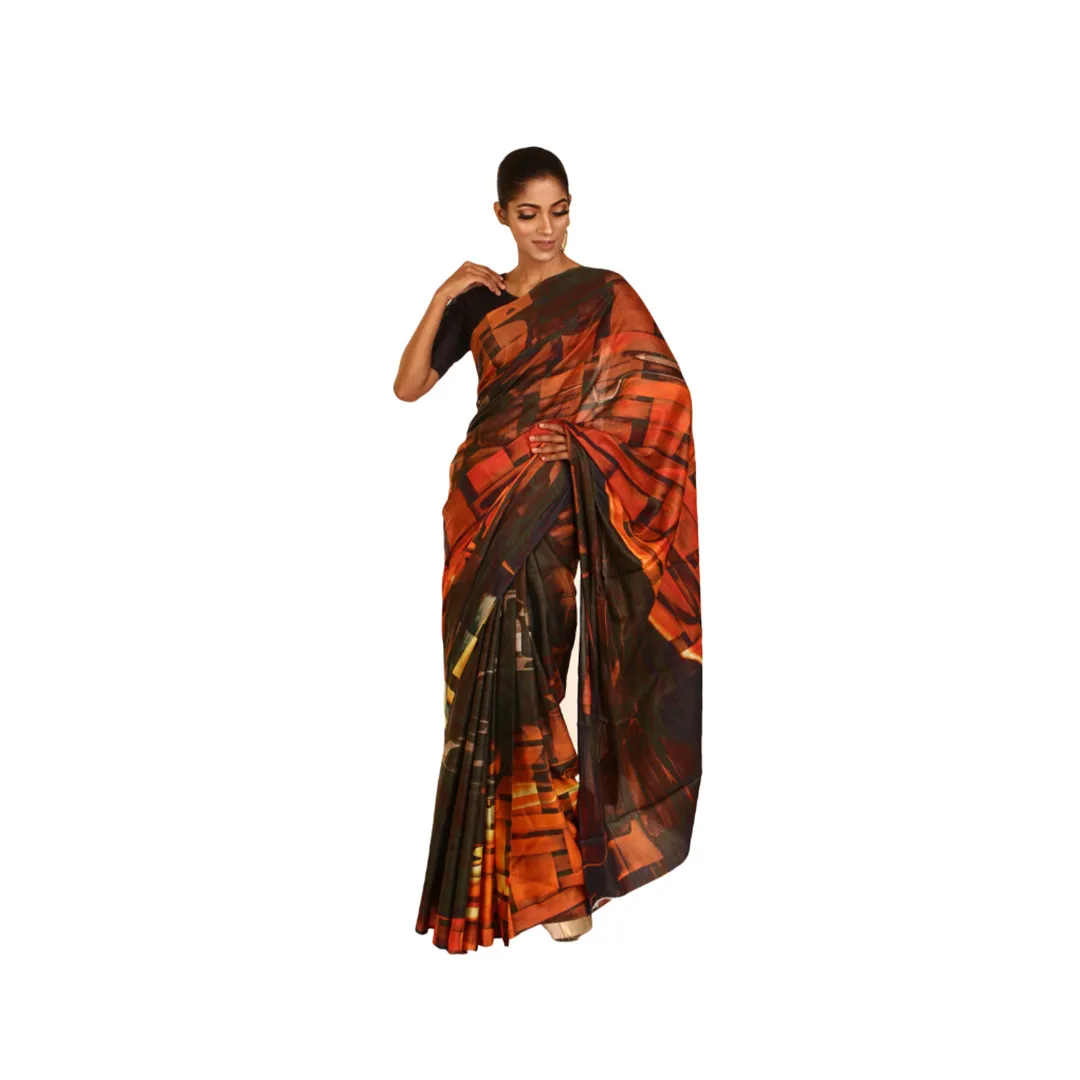 Abstract Print Silk Sari 3