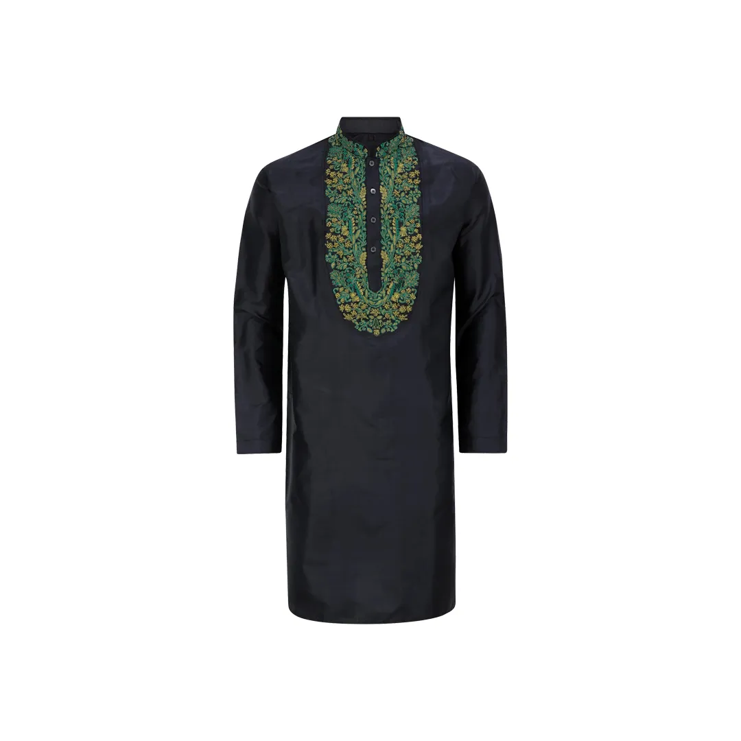 Black Erri Embroidered Silk Panjabi