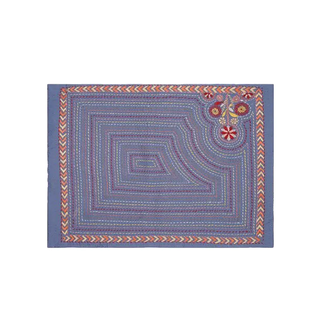 Light Blue Nakshi Kantha Embroidered Cotton Place Mat