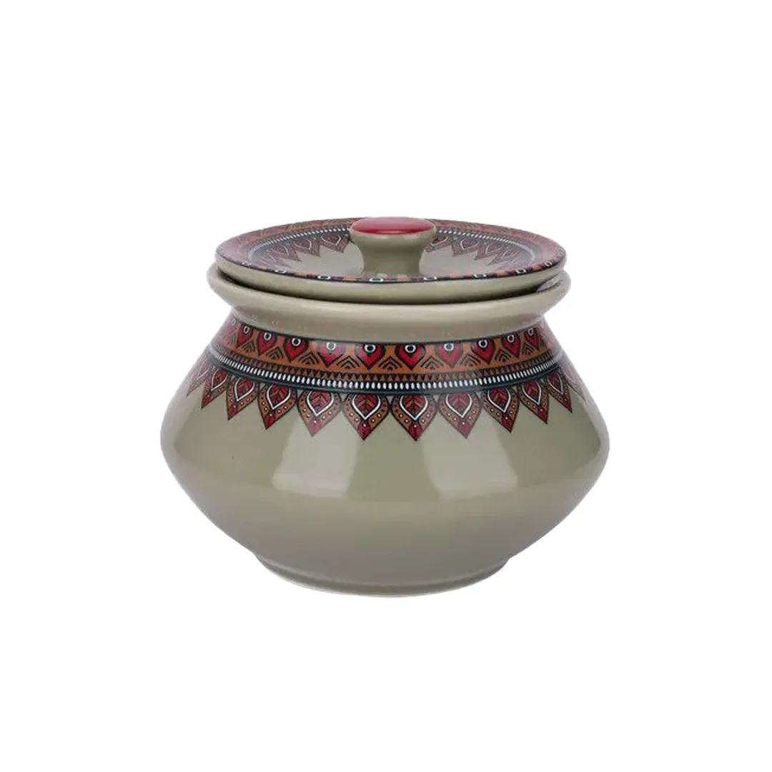 Olive Lace Design Ceramic Biriyani Handi Pot-650 CC