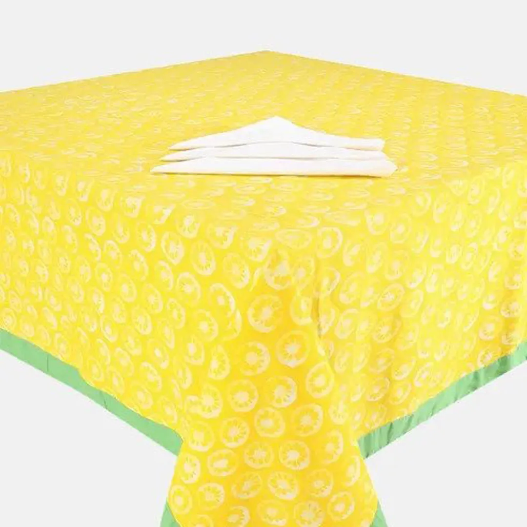 Yellow Tie-Dyed Cotton Tablecloth and Napkin Set