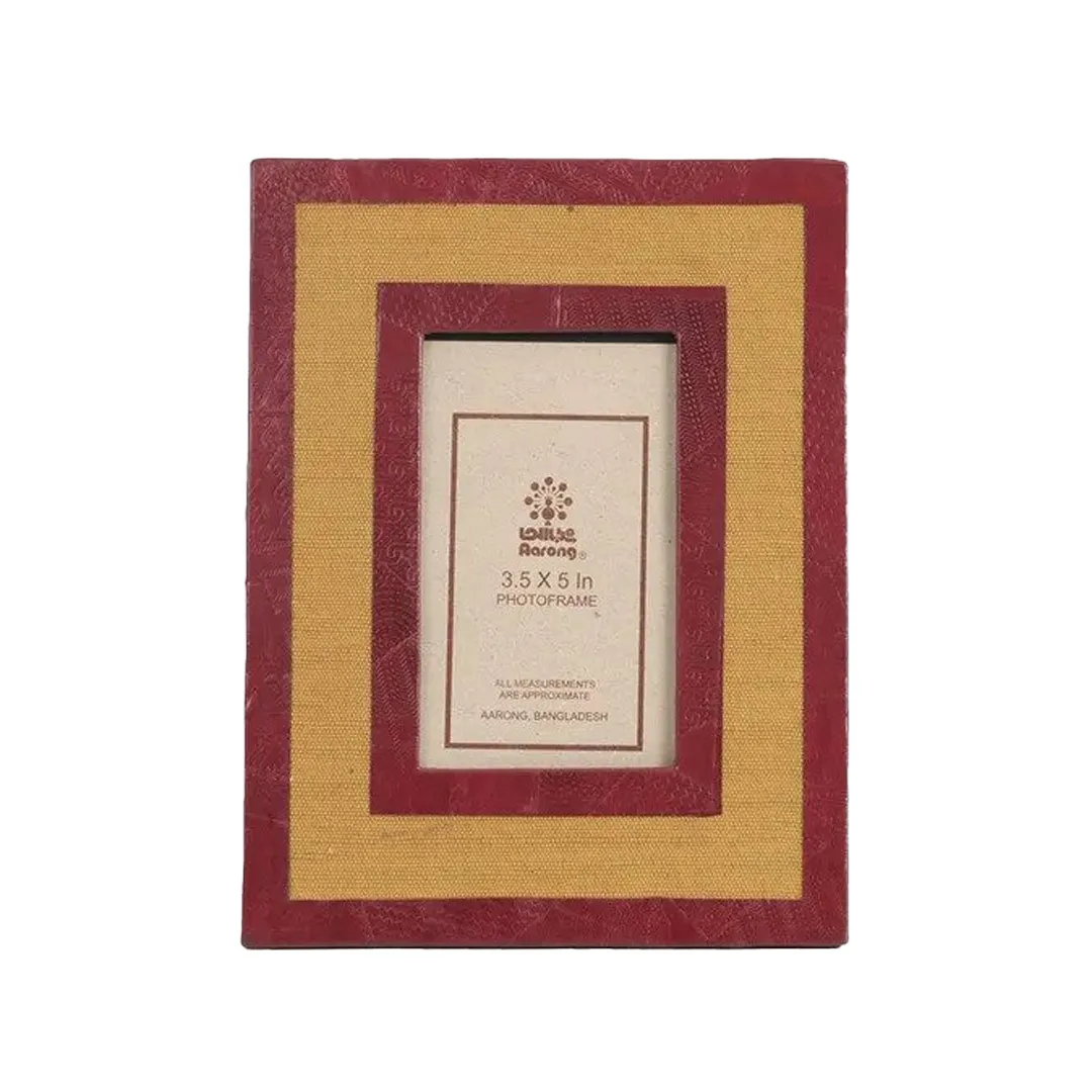 Mustard Yellow and Maroon Leather and Jute Photo Frame
